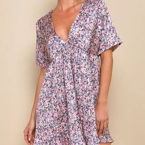 NWT: Lulus Express Yourself Floral Print Satin Babydoll Dress